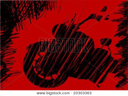 Vektorritning motorcyk på röda backgruond. Silhouette på en färgad bakgrund