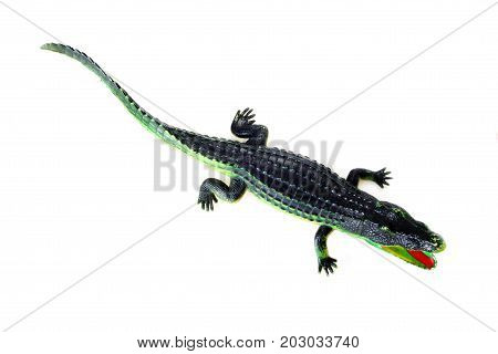 rubber crocodile toy isolated on white background