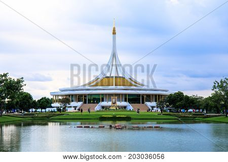 Bangkok, Thailand. - June 17, 2017 : Ratchamangkhala Pavilion at public park name Suan Luang Rama IX on sunset or evening time Bangkok, Thailand.