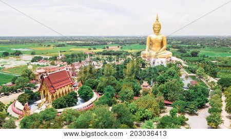 Aerial Photo Wat Muang Ang Thong Thailand