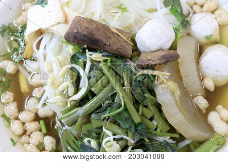Vietnamse Noodle Soup, Served With Fresh Herbs At The Buddhist Eatery, Radish, Morning Glory, Shiita