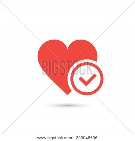 Heart with yes check mark. Vector simple illustration.