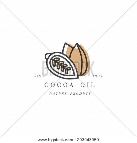 Vector packaging design template and emblem - beauty and cosmetics oil - cocoa. Logo in trendy linear style