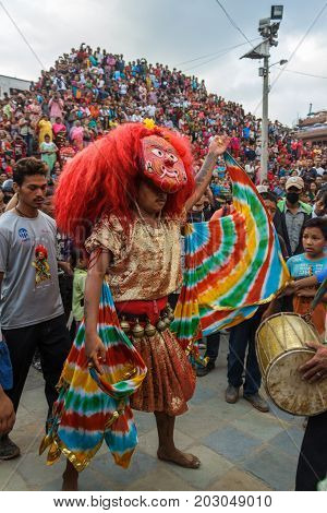 KATHMANDU NEPAL - 9/26/2015: The Majipa Lakhey translated to 