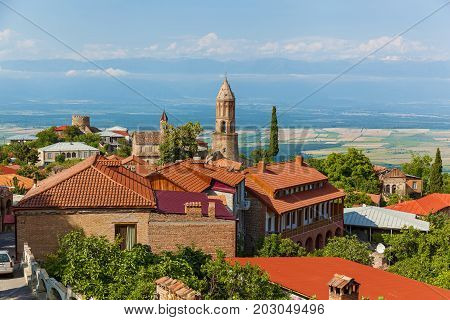 beautiful streets and houses of the city of Sighnaghi Kakheti Georgia. Sighnaghi called the city of love