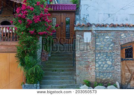 beautiful streets and houses of the city of Sighnaghi Kakheti Georgia. Sighnaghi called the city of love