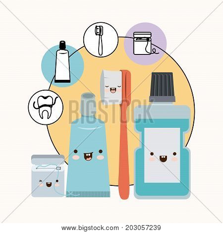 teeth friends dental care elements kawaii set with different expression with circular frame icons dental care on white background vector illustration