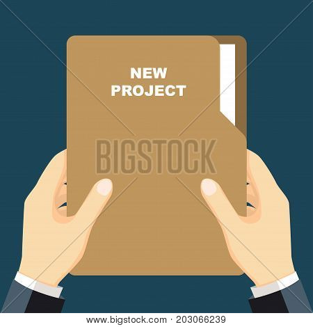 Hand holding Folder Folder documents in the hands of a businessman. Document in hand. Vector illustration flat design style.