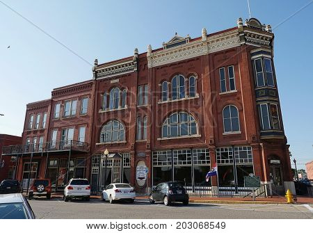 GUTHRIE, OKLAHOMA--AUGUST 2015: One of the old buildings at the Guthrie Historic District in Guthrie, Oklahoma, a national historic landmark district.
