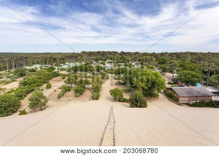 View of a camping site at the Dune of Pilat - the highest sand dune in Europe. Teste-de-Buch France