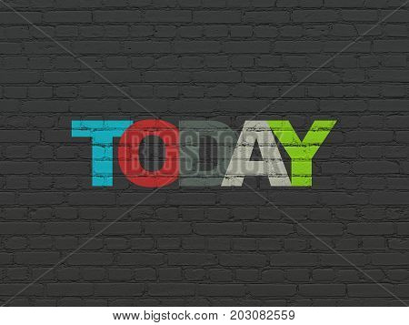 Timeline concept: Painted multicolor text Today on Black Brick wall background