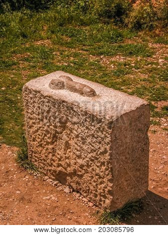 Ancient Roman Stone Advertsing Adult Services In Volubilis Morocco.