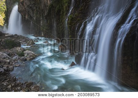 Kapuzbashi waterfall and river. Turkey Aladaglar mountains.