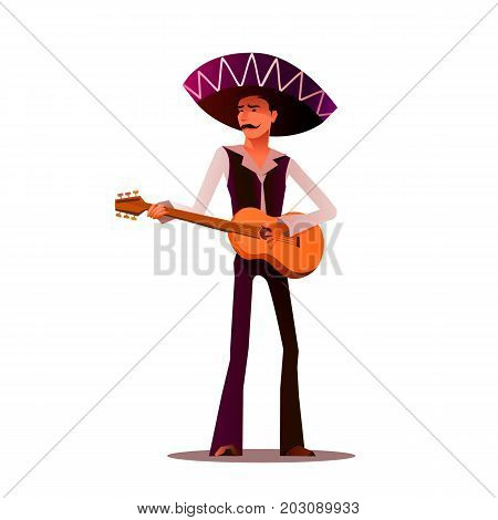 Mexican and Latin Music Band. Musician with guitar sign. Vector Illustration cartoon style. Corporate logo design template Isolated on a white background