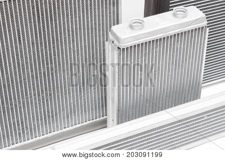 a group of different radiators: engine cooling, interior heating