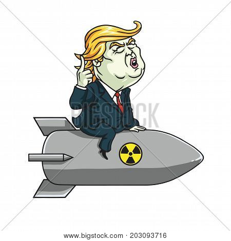 Donald Trump on Nuclear Missile. Cartoon Vector Illustration. September 6, 2017