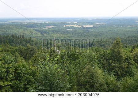 View from the mountain on the woody area in the Urals