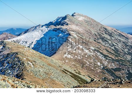 Footpath leading up the peak Dumbier Low Tatras Slovak republic. Hiking theme. Mountains scene.