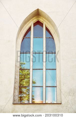 Old window with reflections Spilberk castle Brno southern Moravia Czech republic. Architectural element. Beauty photo filter.