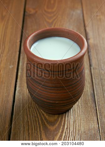 Ayran. Traditional Turkish yougurt drink. close up traditional meal
