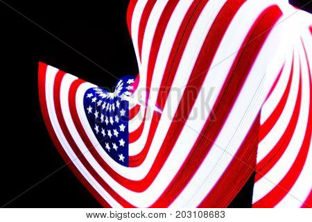 USA Flag lightpainted on black background texture