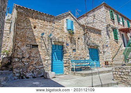 Traditional old house in Solta island Croatia. Travel destination. Summer vacation.