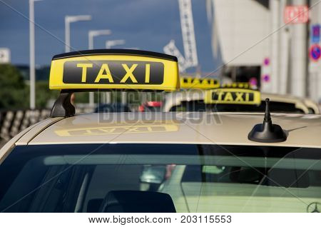 Taxi waiting for a ride at the airport