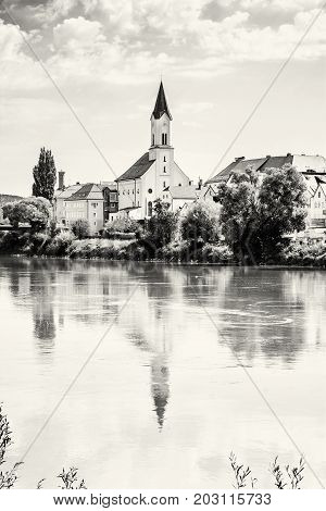 Saint Gertraud church in Passau Germany. Cultural heritage. Religious architecture. Beautiful place. Old houses. Architectural theme.