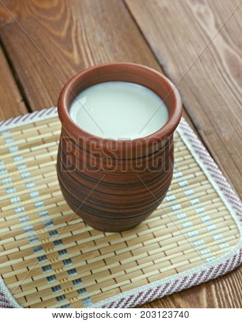 Ayran. Traditional Turkish yougurt drink. close up meal