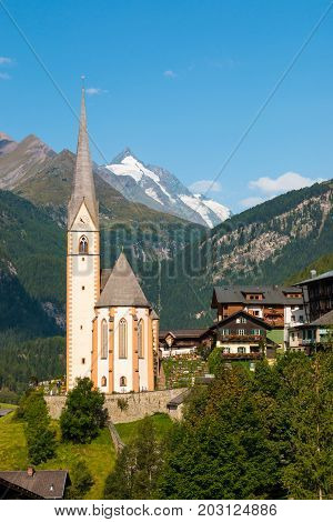 Heiligenblut town under the Grossglockner mountain in Hohe Tauern national park in Austria
