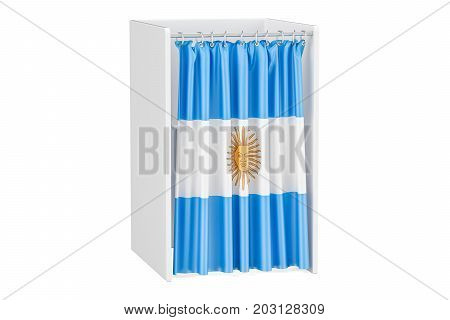 Vote in Argentina concept voting booth with Argentine flag 3D rendering isolated on white background