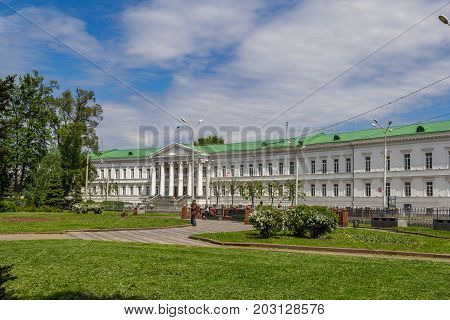 POLTAVA, UKRAINE - May 15, 2017: Poltava City Council. One of the eight buildings of the architectural ensemble of the Round Square, made in the style of classicism