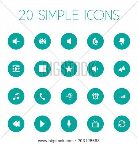 Elements Telephone, Rotate, Volume And Other Synonyms Quiter, Retro And Web.  Vector Illustration Set Of Simple Sound Icons.