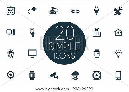 Elements Socket, Smart Watch, Bulb And Other Synonyms Speaker, Storage And Connection.  Vector Illustration Set Of Simple Internet Icons.