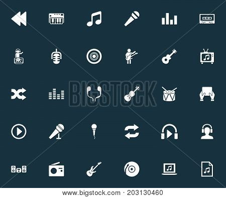 Elements Playboy, Listen, Guitarist And Other Synonyms Piano, Synthesizer And Instrument.  Vector Illustration Set Of Simple Sound Icons.