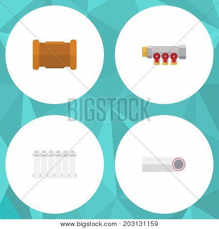 Flat Icon Sanitary Set Of Radiator, Pipe, Pipework And Other Vector Objects