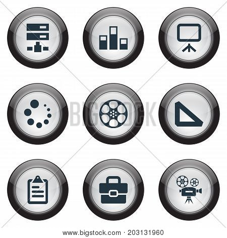 Elements Server, Clipboard, Camcorder And Other Synonyms Variety, Movie And Colums.  Vector Illustration Set Of Simple Icon Icons.
