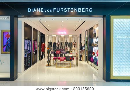 HONG KONG - DECEMBER 26, 2015: Diane von Furstenberg store at a shopping center in Hong Kong. Shopping is a widely popular social activity in Hong Kong.