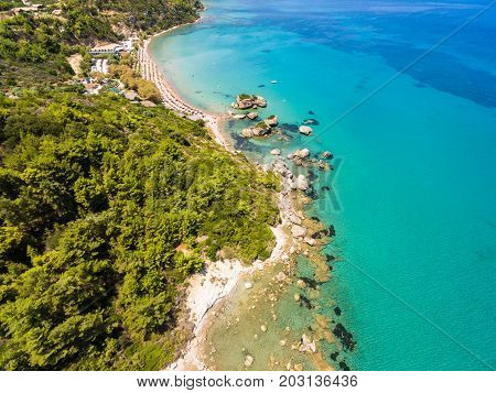 Aerial  View Of Porto Zorro  Azzurro Beach In Zakynthos (zante) Island, In Greece