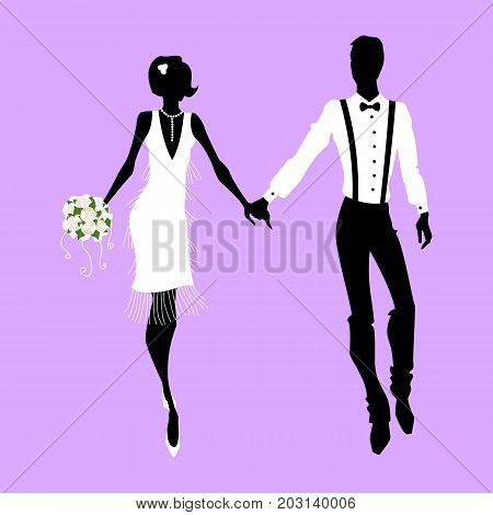 Wedding silhouettes in retro styles. Vector illustration.