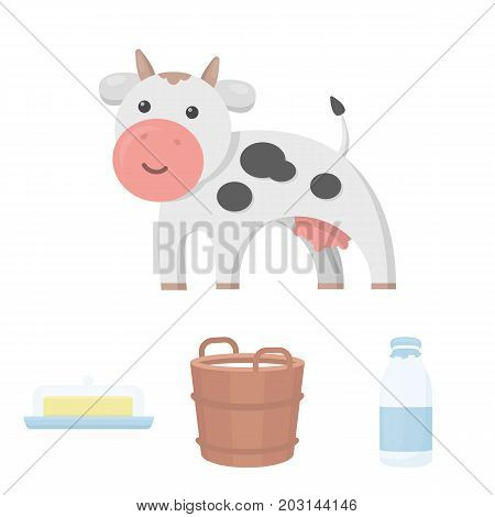 A barrel of milk, butter, a cow. Milk set collection icons in cartoon style vector symbol stock illustration .