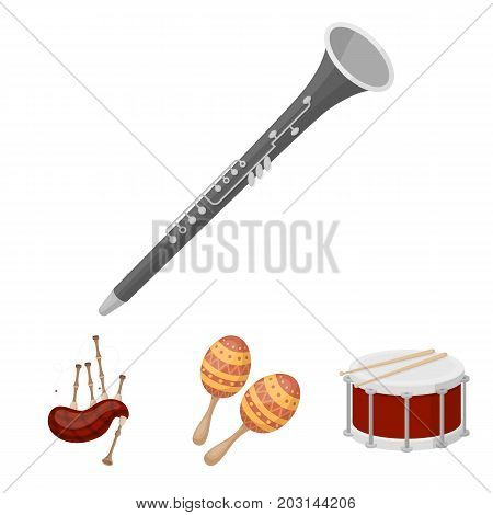 Maracas, drum, Scottish bagpipes, clarinet. Musical instruments set collection icons in cartoon style vector symbol stock illustration .