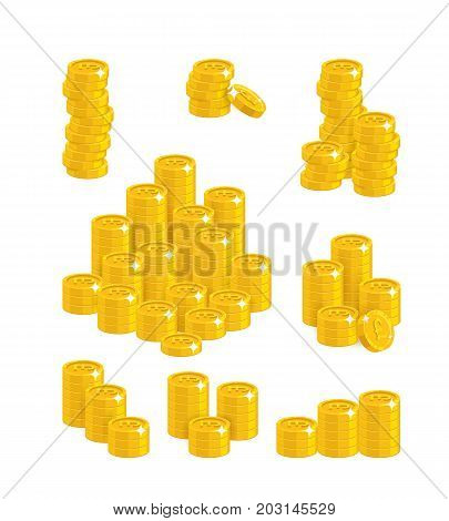 Pound coin heaps. Exceeding income goals, calculating high income and a large capital base. Business finance and economy concept. Cartoon vector illustration isolated on white background