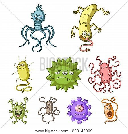 A set of pictures about bacteria and viruses. Germs that are harmful to humans. viruses and bacteria icon in set collection on cartoon style vector symbol stock web illustration.