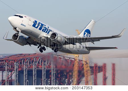 Vnukovo, Moscow Region, Russia - October 17, 2015: Boeing 737-500 VQ-BJO of Utair airlines taking off at Vnukovo international airport.