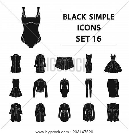 Dress, sarafan, coats of women's clothing. Women's clothing set collection icons in black style vector symbol stock illustration .