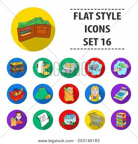 Supermarket set icons in flat design. Big collection of supermarket vector symbol stock illustration