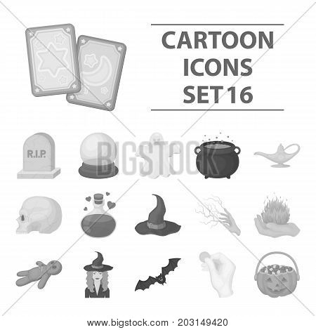 Black and white magic set icons in monochrome style. Big collection of and white magic vector symbol stock