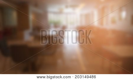 Table And Chair In Cafe Coffee Shop.  Food Cout, Cafeteria, Restaurant Interior. Blur For Background