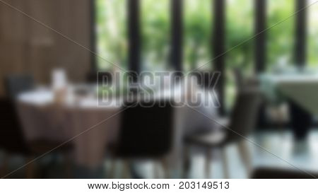 Table And Chair In Cafe Coffee Shop.  Food Cout, Cafeteria, Restaurant Interior. Blur For Background